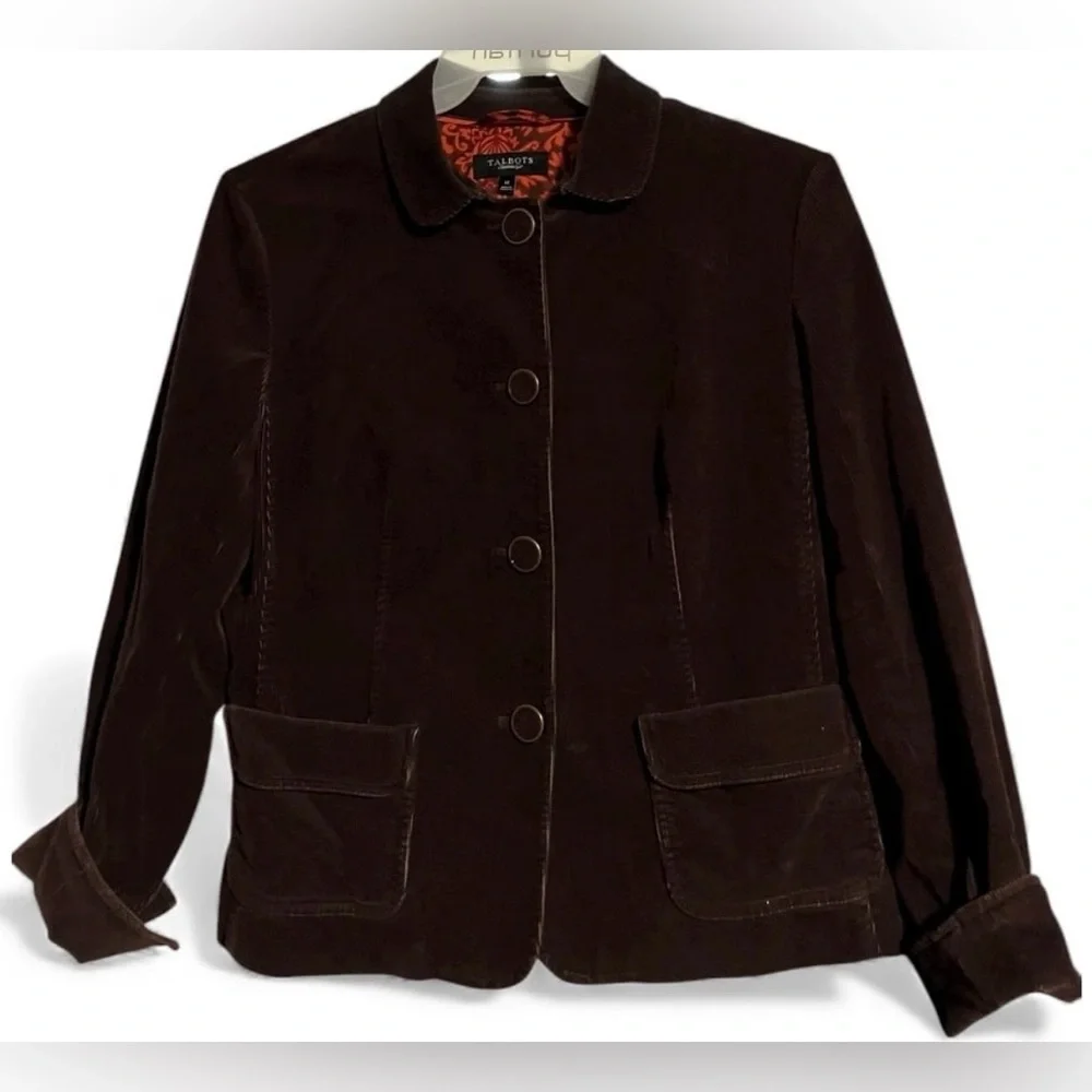 Talbots Brown Corduroy Button Front Jacket Size 14 | Classic Fall Layer - Picture 2 of 6